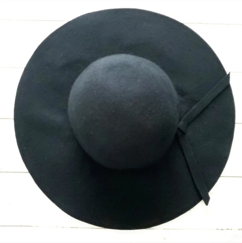 100% Wool Boho Black Floppy Felt Hat 57cm